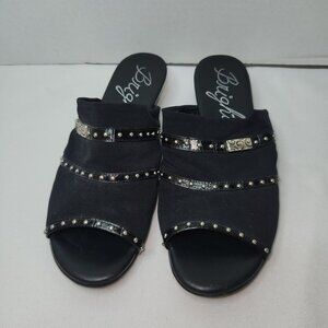 Brighton Black Studded Slide Sandals With Metallic Accents Size 7.5